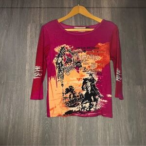 Vintage Bit & Bridle Western Graphic 3/4 Sleeve Top – Size Small